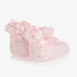 Sarah Louise Booties|Booties*Pink Smocked Baby Booties