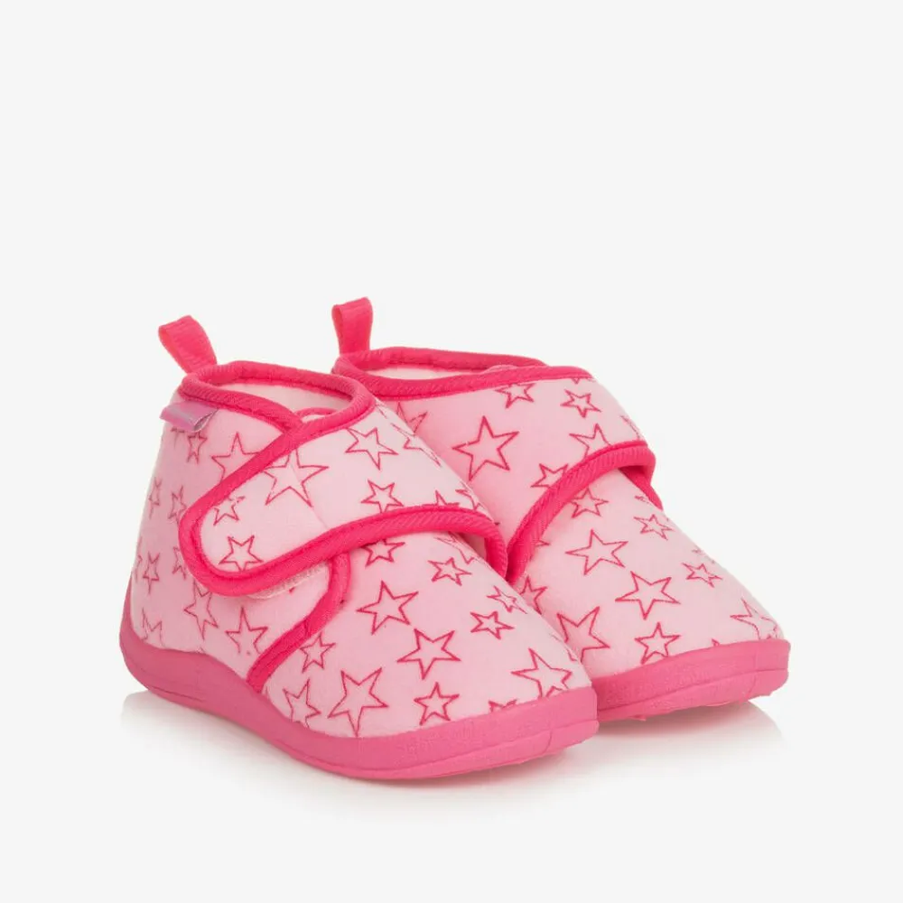 Playshoes Slippers|Slippers*Pink Star Velour Slippers