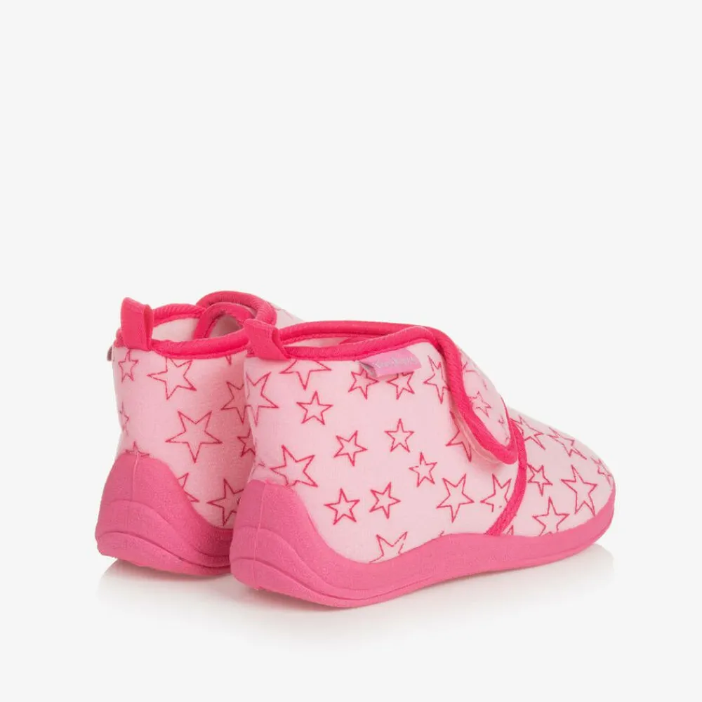 Playshoes Slippers|Slippers*Pink Star Velour Slippers