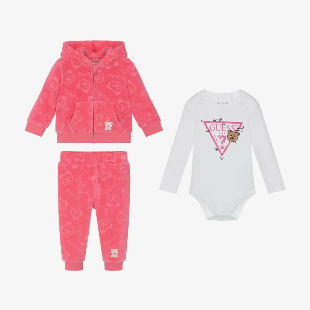 Guess Outfit Sets|Outfit Sets*Pink Velour Baby Tracksuit Set