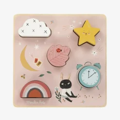 Moulin Roty Toys|Gifts*Pink Wooden Sensory Puzzle (20cm)
