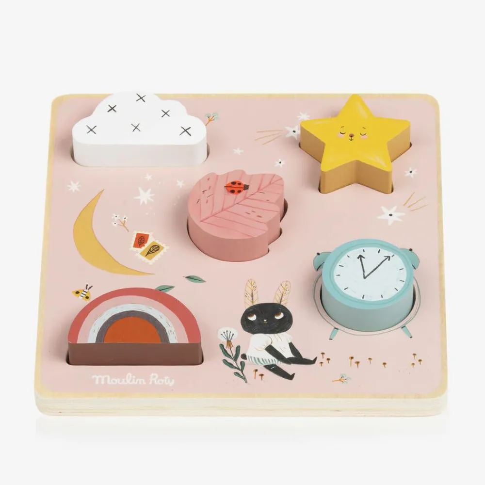 Moulin Roty Toys|Gifts*Pink Wooden Sensory Puzzle (20cm)