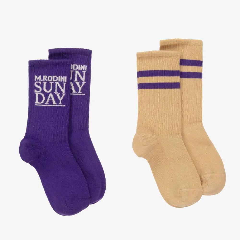 Mini Rodini Socks|Socks*Purple & Beige Organic Cotton Socks (2 Pack)