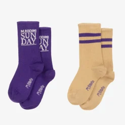 Mini Rodini Socks|Socks*Purple & Beige Organic Cotton Socks (2 Pack)