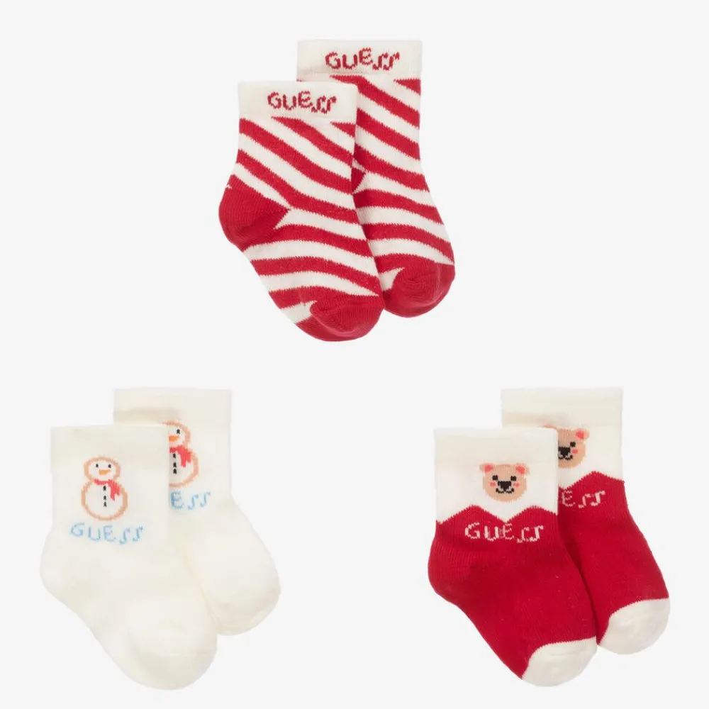 Guess Socks|Socks*Red & Ivory Cotton Baby Socks (3 Pack)