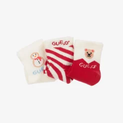 Guess Socks|Socks*Red & Ivory Cotton Baby Socks (3 Pack)