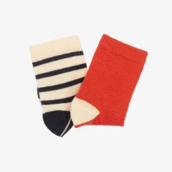 Petit Bateau Socks*Red & Navy Blue Striped Socks (2 Pack)