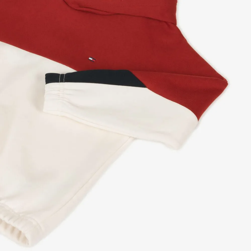Tommy Hilfiger Tops*Red & White Cotton Color Block Hoodie