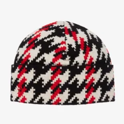 Perfect Moment Hats|Hats*Red & Black Merino Wool Houndstooth Beanie