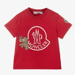 Moncler Enfant Tops*Red Cotton Mammoth Logo T-Shirt