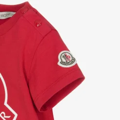 Moncler Enfant Tops*Red Cotton Mammoth Logo T-Shirt