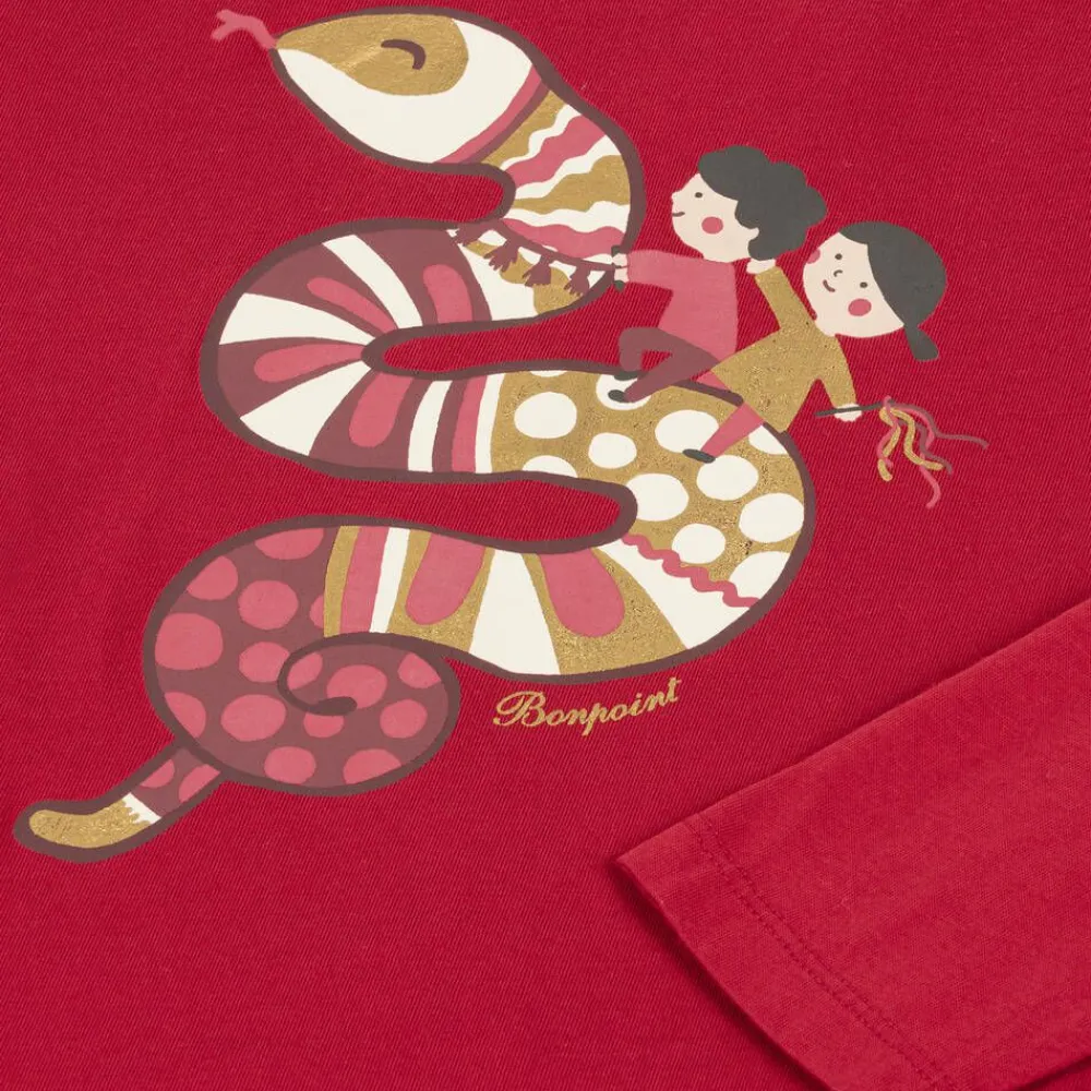 Bonpoint Tops*Red Cotton Snake Print Top