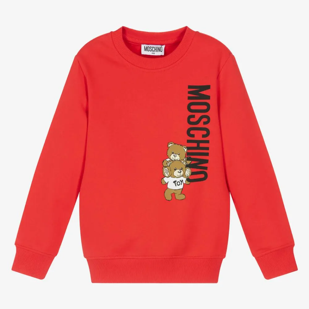 Moschino Kid-Teen Tops*Red Cotton Teddy Bear Sweatshirt