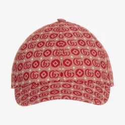 Gucci Hats*Red Double G Geometric Cotton Jacquard Cap