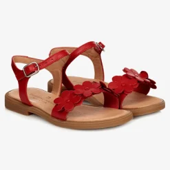 Childrens Classics Sandals*Red Leather Flower Sandals