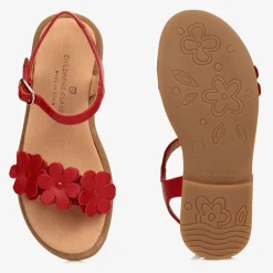 Childrens Classics Sandals*Red Leather Flower Sandals
