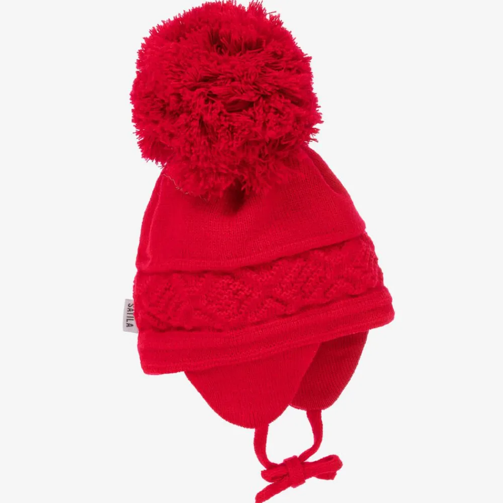Sätila of Sweden Hats|Hats*Red Malva Knitted Giant Pom-Pom Beanie