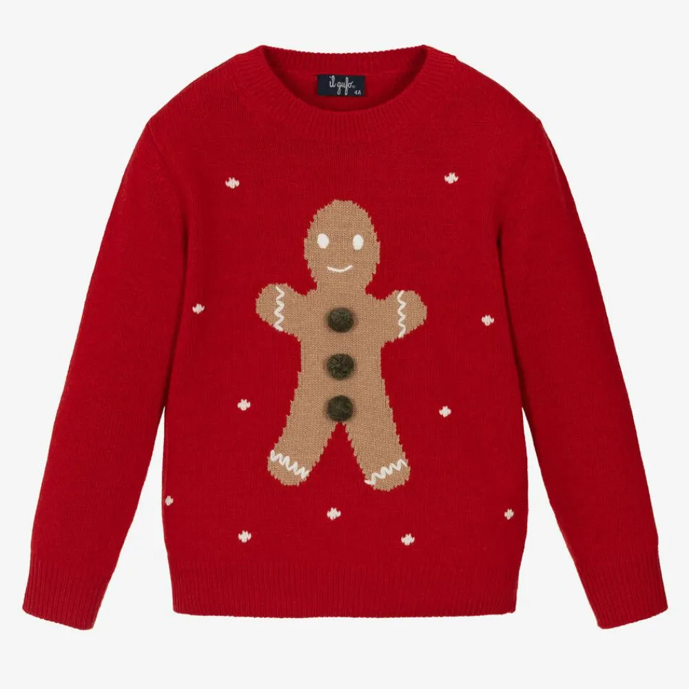 Il Gufo Tops*Red Merino Wool Gingerbread Sweater
