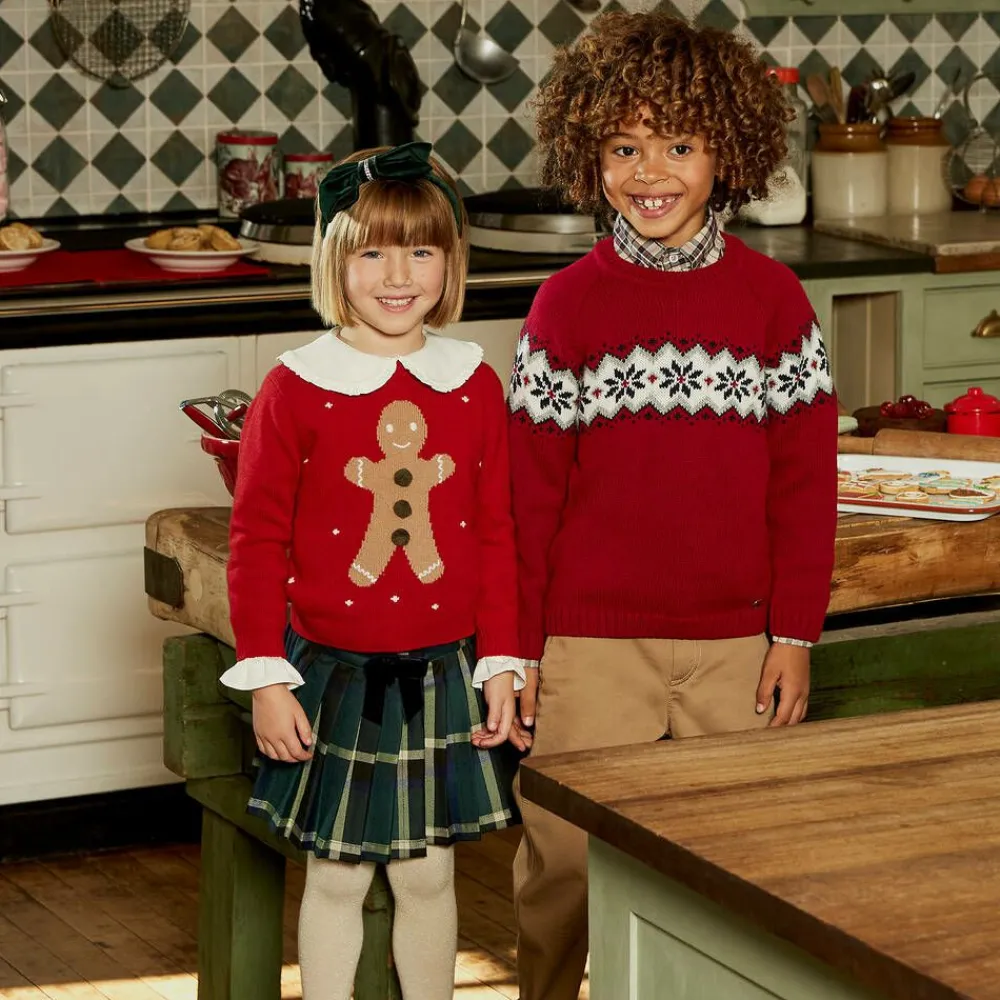 Il Gufo Tops*Red Merino Wool Gingerbread Sweater