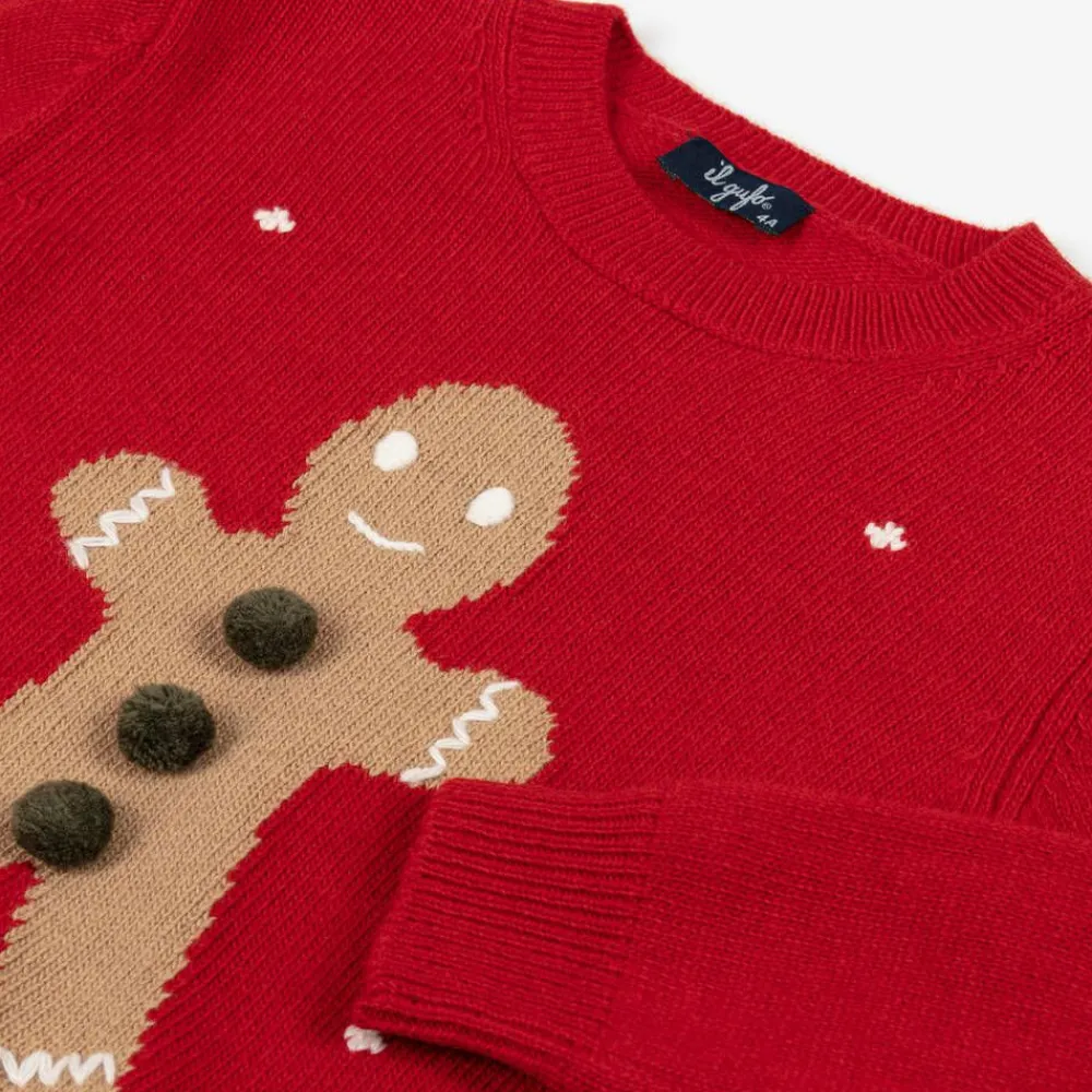 Il Gufo Tops*Red Merino Wool Gingerbread Sweater