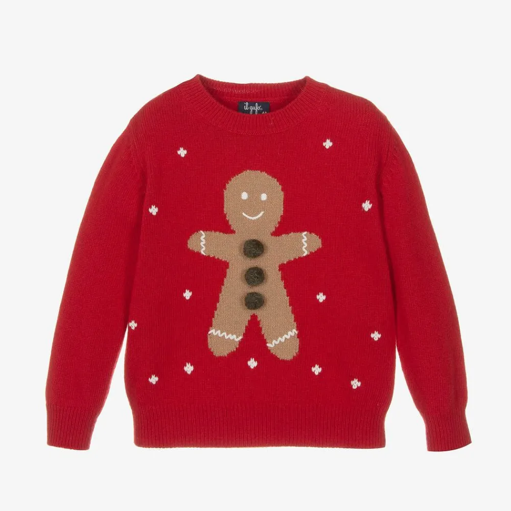 Il Gufo Tops*Red Merino Wool Gingerbread Sweater