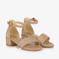 Angels Face Sandals|Sandals*Rose Gold Diamante Heeled Sandals Silver