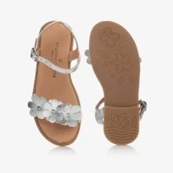 Childrens Classics Sandals*Silver Leather Flower Sandals
