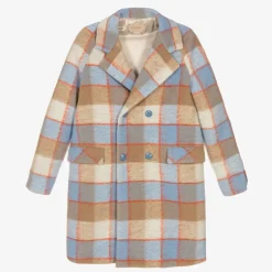 Gucci Coats & Jackets*Teen Boys Beige & Blue Check Wool Coat