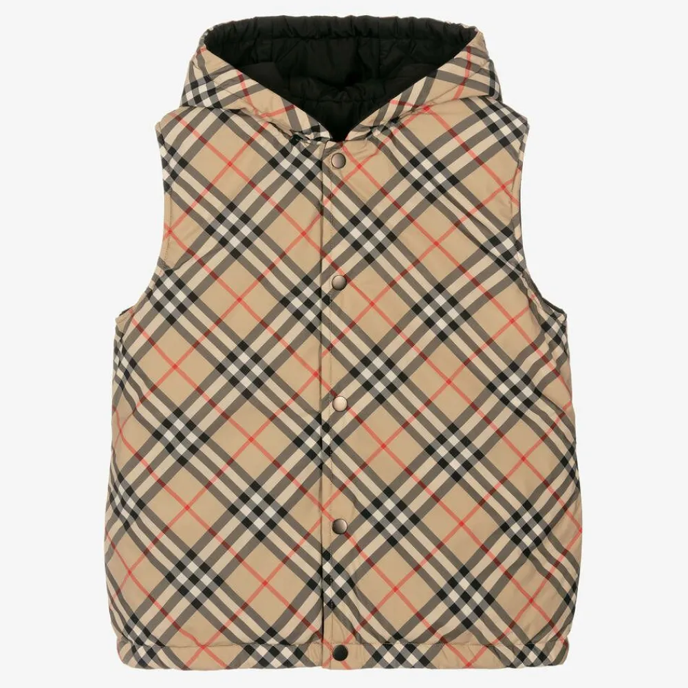 Burberry Coats & Jackets*Teen Boys Beige Vintage Check Reversible Gilet ArchiveBeige