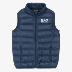 EA7 Emporio Armani Coats & Jackets*Teen Boys Blue Down Logo Gilet