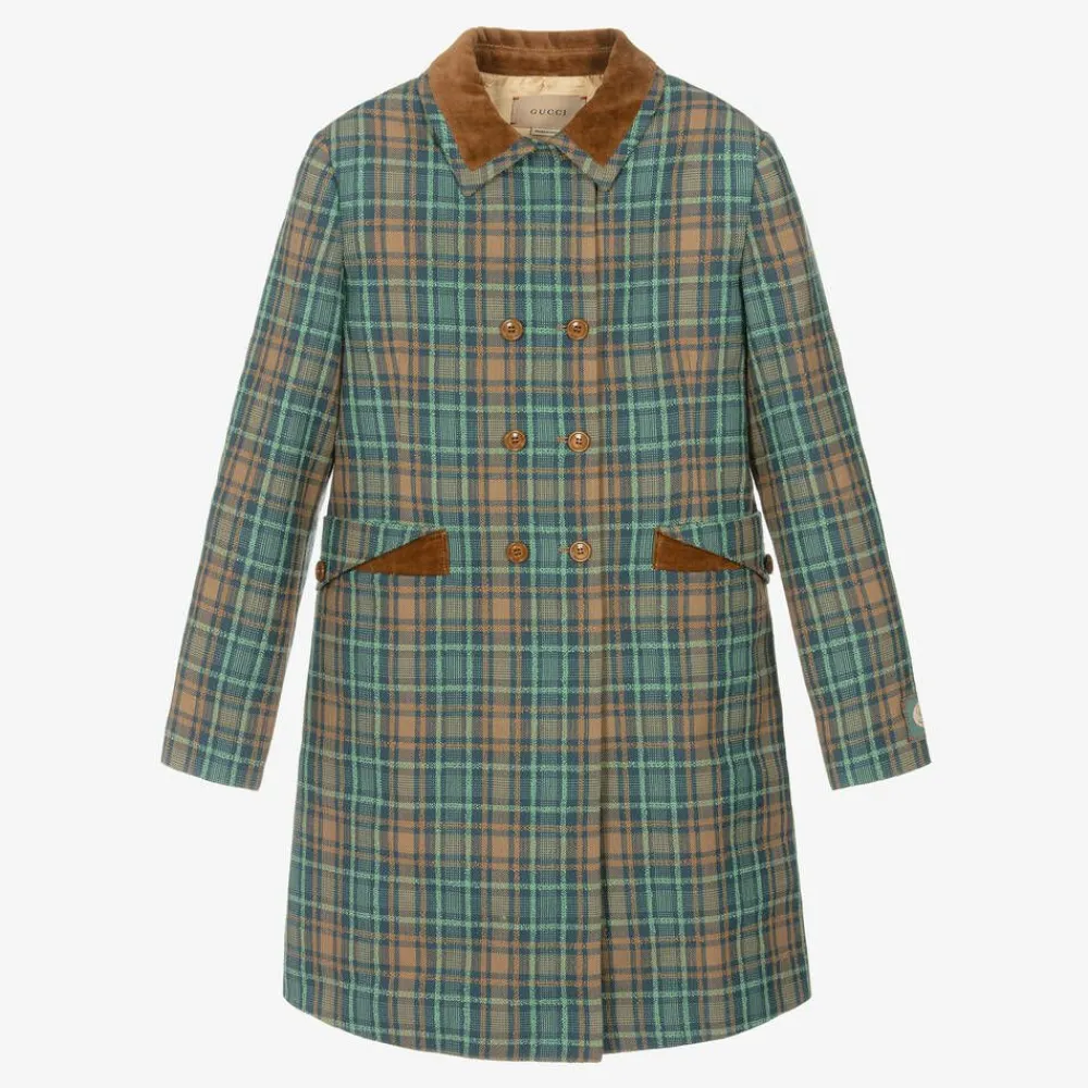 Gucci Coats & Jackets*Teen Girls Blue & Brown Wool Check Coat