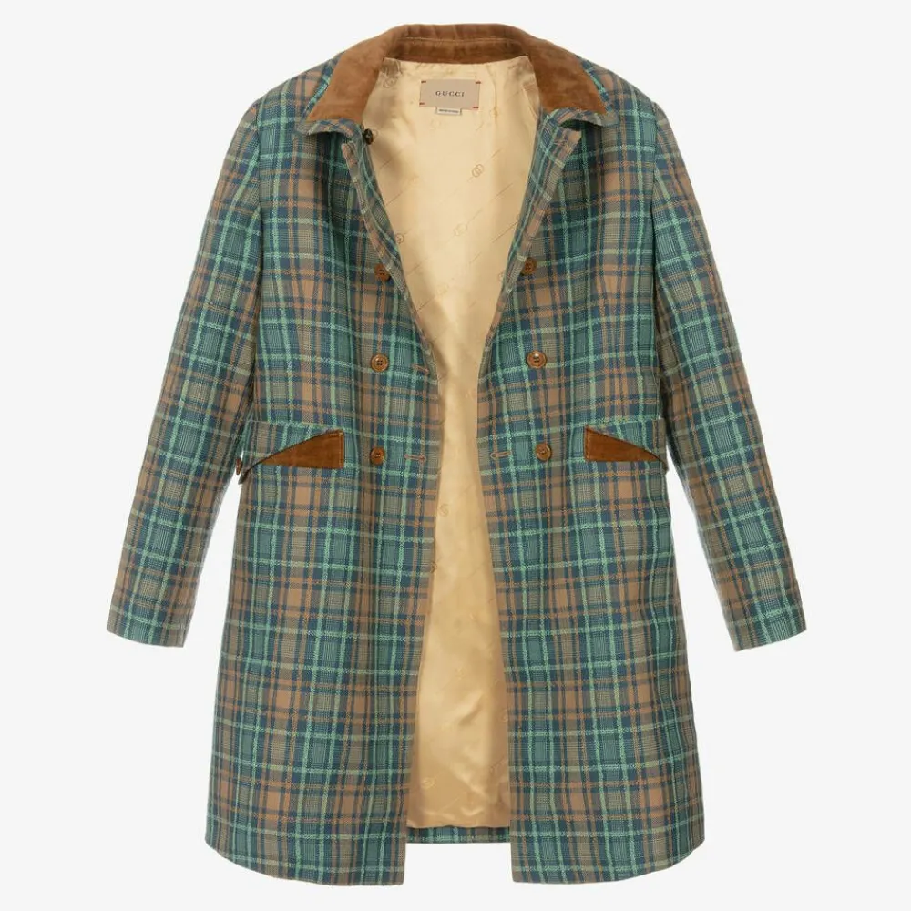 Gucci Coats & Jackets*Teen Girls Blue & Brown Wool Check Coat