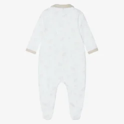 Babidu Babysuits*White & Beige Cotton Babygrow