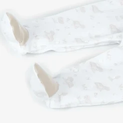 Babidu Babysuits*White & Beige Cotton Babygrow