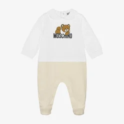 Moschino Baby Gifts|Babysuits*White & Beige Organic Cotton Babygrow