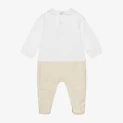 Moschino Baby Gifts|Babysuits*White & Beige Organic Cotton Babygrow