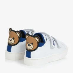 Moschino Kid-Teen Trainers*White & Blue Leather Teddy Bear Trainers