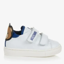 Moschino Kid-Teen Trainers*White & Blue Leather Teddy Bear Trainers