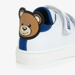 Moschino Kid-Teen Trainers*White & Blue Leather Teddy Bear Trainers