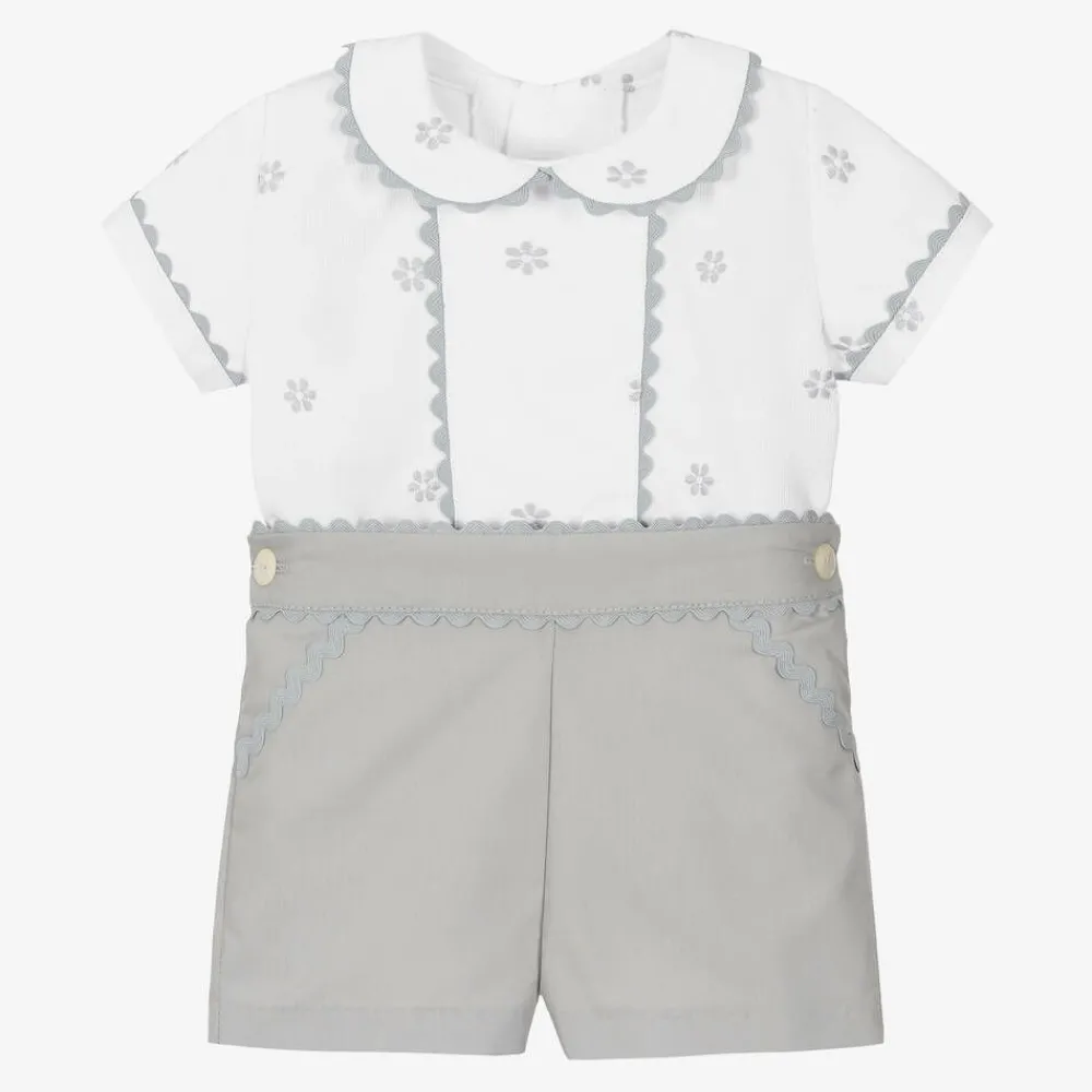 Ancar Outfit Sets|Outfit Sets*White & Grey Cotton Baby Buster Suit