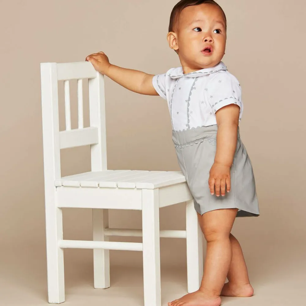 Ancar Outfit Sets|Outfit Sets*White & Grey Cotton Baby Buster Suit