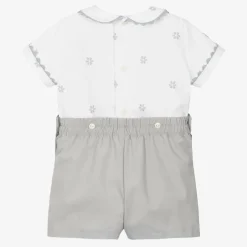 Ancar Outfit Sets|Outfit Sets*White & Grey Cotton Baby Buster Suit