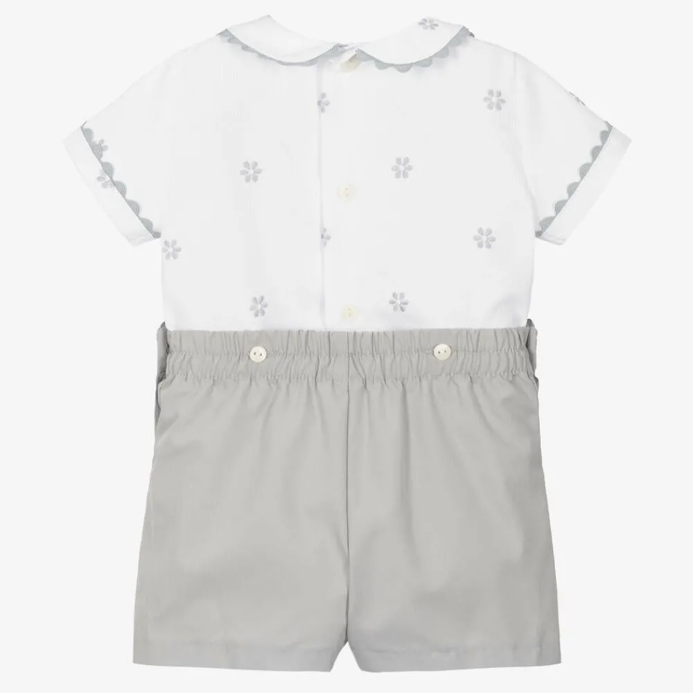Ancar Outfit Sets|Outfit Sets*White & Grey Cotton Baby Buster Suit