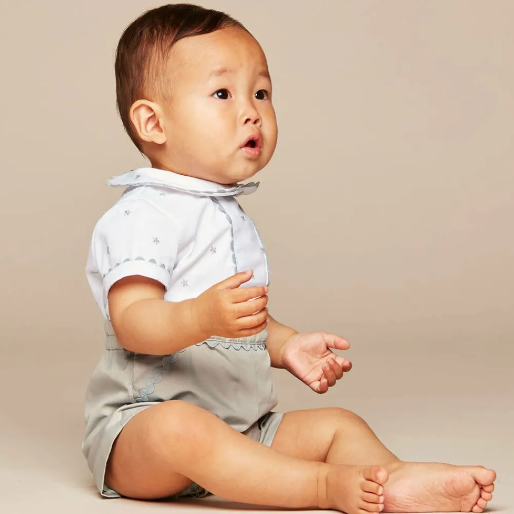 Ancar Outfit Sets|Outfit Sets*White & Grey Cotton Baby Buster Suit