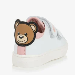 Moschino Kid-Teen Trainers*White & Pink Leather Teddy Bear Trainers