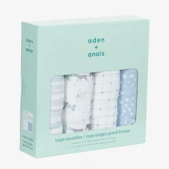 aden + anais Sleeping Accessories*White & Blue Muslin Swaddles (4 Pack)