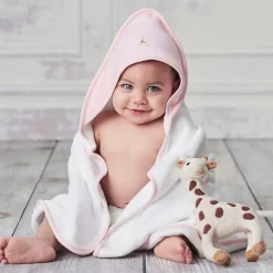 Kissy Kissy Towels & Robes*White & Pink Cotton Hooded Towel & Mitt Set