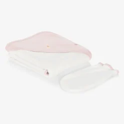 Kissy Kissy Towels & Robes*White & Pink Cotton Hooded Towel & Mitt Set