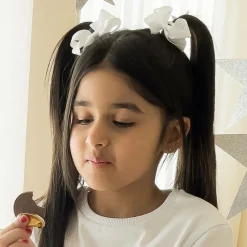 Peach Ribbons Hair Accessories*White Bow Hair Elastic (7cm)