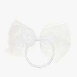 Peach Ribbons Hair Accessories*White Bow Hair Elastic (12cm)